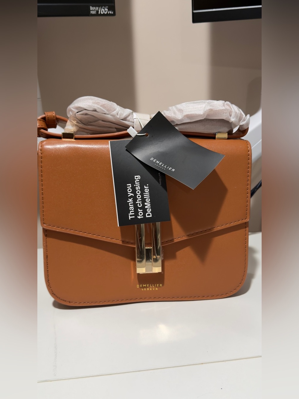 DeMellier Cognac Leather Crossbody Bag with Gold Hardware